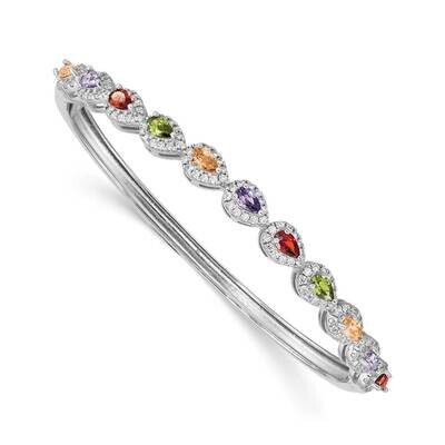 Multi-Color CZ Diamond Bangle Sterling Silver Rhodium Plated QB1326, MPN: QB1326, 883957851181