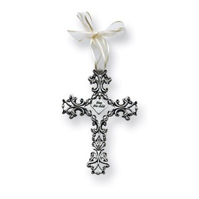 White Ribboned Bless this Child Filigree Cross GP796, MPN: GP796, 785525085076