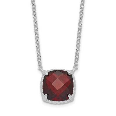 Square Garnet with 2 In Extender Necklace 16 Inch Sterling Silver Rhodium-Plated QG6221GA-16, MPN: …