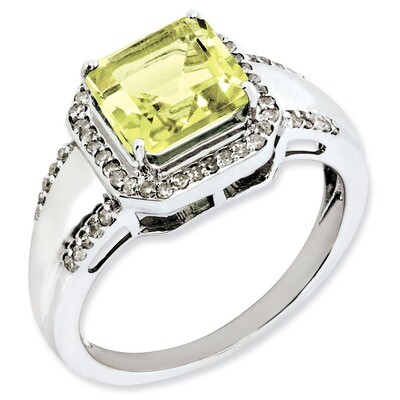 Square Diamond &amp; Lemon Quartz Ring Sterling Silver QR3080LQ, MPN: QR3080LQ, 883957403847