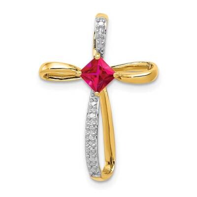Lab Created Ruby and Diamond Cross Pendant 14k Gold Rhodium Plated PM5278-RU-001-YA, MPN: PM5278-RU…