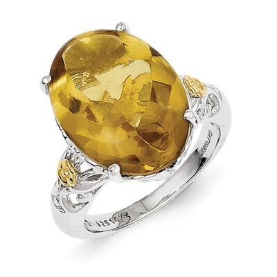 Sterling Silver with 14k Gold Whiskey Quartz Ring QTC821-8