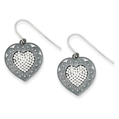 Sterling Silver Black Ceramic Swarovski Elements Heart Earrings QE9623