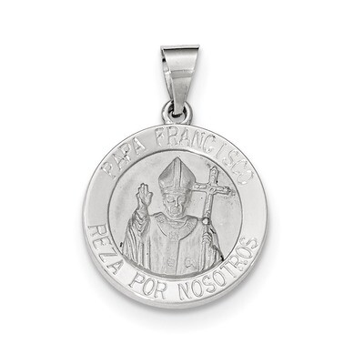 Satin and Polished Hollow Pope Francisco Medal 14k white Gold XR1508, MPN: XR1508, 191101456602