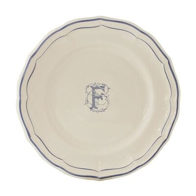 Gien Monogram Filet Bleu Dessert Plate Letter F 1710ADEF22, MPN: 1710ADEF22, 840769019512