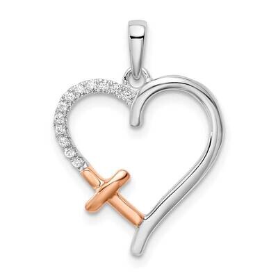 White and Rose Heart with Cross Diamond Pendant 14k Two-Tone Gold PM8476-006-WRA, MPN: PM8476-006-W…