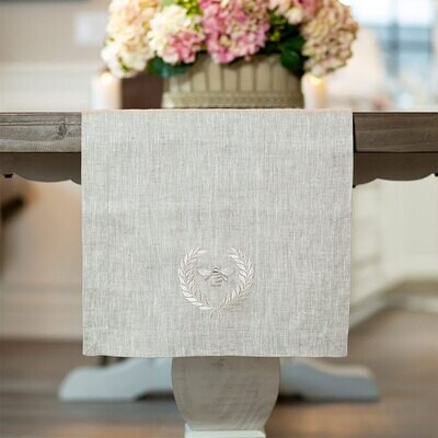 Crown Bumble Bee Embroidered Linen Table Runner 70 Inch Wide R240
