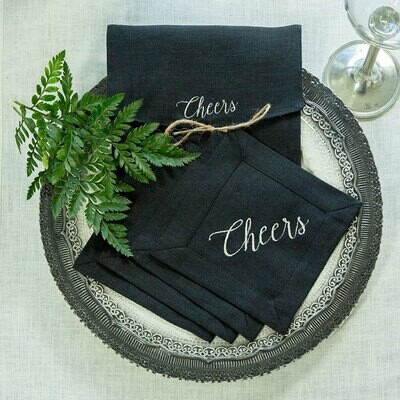 Crown Cheers Linen Cocktail Napkin Set Platinum C590