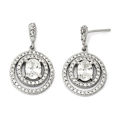 Circle Cz Dangle Post Earrings Sterling Silver QCM125