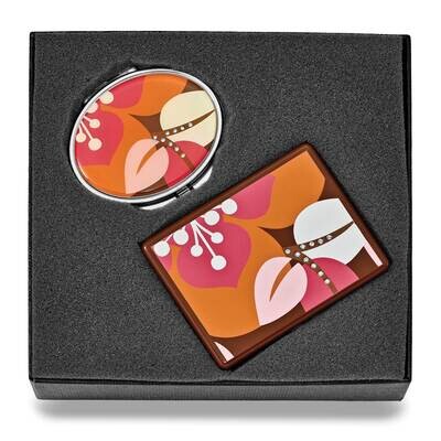 Silver-tone Floral Pattern Contact Lens Case &amp; Compact Mirror Set GM20789, MPN: GM20789, 7880891433…