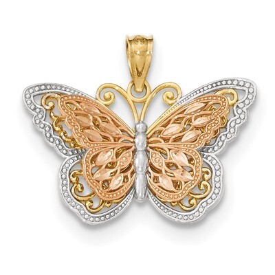 Polished Cut-out 2-level Butterfly Pendant 14k Tri-Color Gold K5324, MPN: K5324, 886774617497