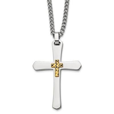14K Accent Diamond-Cut Cross 24 Inch Necklace Stainless Steel Polished SRN2822-24 by Chisel, MPN: S…