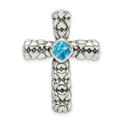 Blue Cross Chain Slide Sterling Silver CZ Diamond QC9383, MPN: QC9383, 886774093710