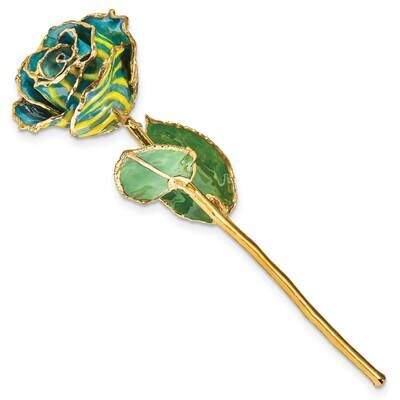 Lacquer Dipped Gold Trim Yellow and Blue Zebra Rose GM23900, MPN: GM23900, 812465024404
