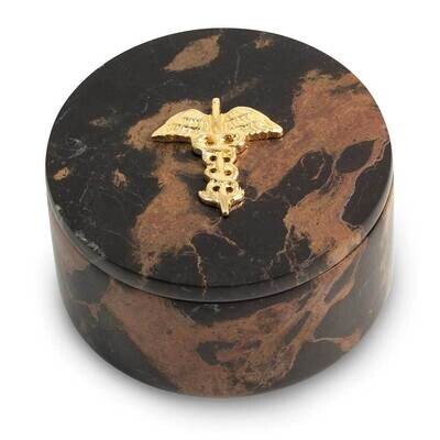 Medical Tiger Eye Marble Round Box with Gold-plated Accents GM21438, MPN: GM21438, 797140390169