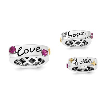 14k Rhodolite Garnet Faith Hope Love Ring Sterling Silver QR6305-6