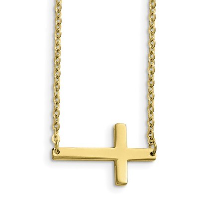 Yellow IP-plated Sideways Cross 18 Inch Necklace Stainless Steel SRN1199-18 by Chisel, MPN: SRN1199…