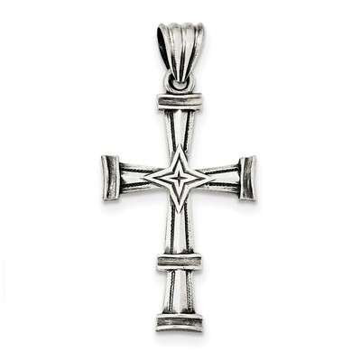 Polished and Brushed Latin Cross Pendant Sterling Silver Antiqued QC8167, MPN: QC8167, 191101365348