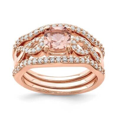 Pink Crystal &amp; CZ Diamond 3 Piece Ring Set Sterling Silver Rose-tone QR6936, MPN: QR6936, 886774014…