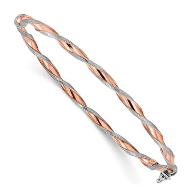 Rose-tone Satin &amp; Polished Twisted Hinged Bangle Sterling Silver QB1099, MPN: QB1099, 886774080956