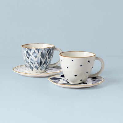 Lenox Blue Bay Tea Cup &amp; Saucer Set of 2 Assorted 893810, MPN: 893810,
