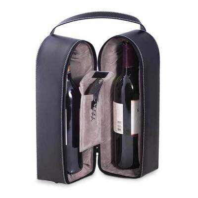 Black Leather Wine Caddy for Two Bottles and Bar Tools GM21607, MPN: GM21607, 797140529361