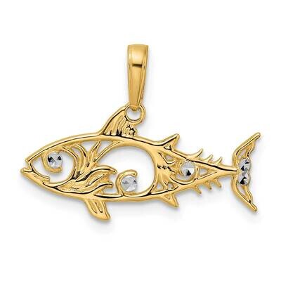 Fish Pendant 14k Gold and White Rhodium Diamond-Cut M2999, MPN: M2999, 196904073186