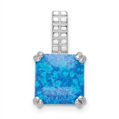 Square Blue Opal Pendant Sterling Silver Rhodium-Plated Polished QP5472, MPN: QP5472,