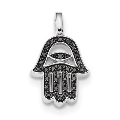 0.2ct. Black &amp; White Diamond Reverible Hamsa Pendant Sterling Silver Rhodium QDX1256, MPN: QDX1256,