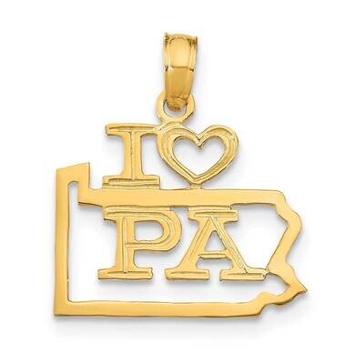 Pennsylvania State Pendant 14k Gold Solid D1185, MPN: D1185, 637218036851