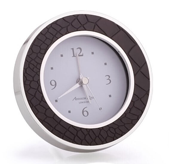 Addison Ross Choc Croc & Silver Alarm Clock 4 x 4 InchSilver-plated FR5607