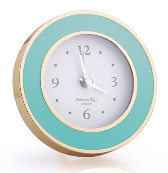 Addison Ross Turquoise Blue & Gold Silent Alarm Clock 4 x 4 Inche-Gold Plating FR5610