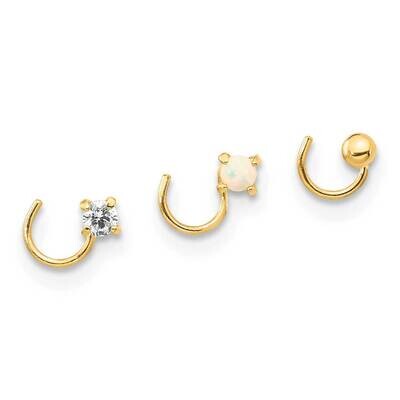 14K CZ Diamond, Synthetic Opal and Ball Nose Post Set 14k Gold CZ Diamond BD150SET, MPN: BD150SET, …