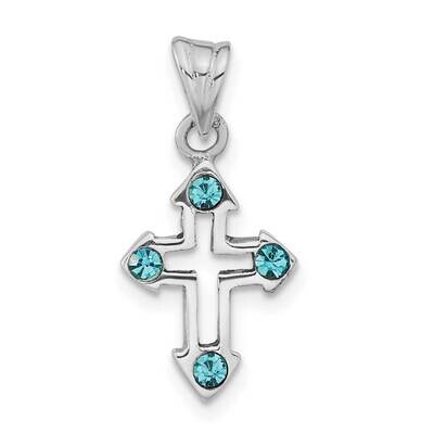 Blue Crystals Cross Pendant Sterling Silver Rhodium-Plated Polished QC11146, MPN: QC11146,