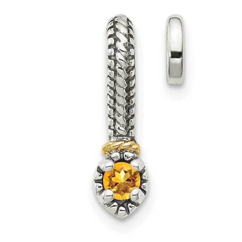 Citrine Chain Slide Pendant Sterling Silver with 14k Gold Polished QTC1710