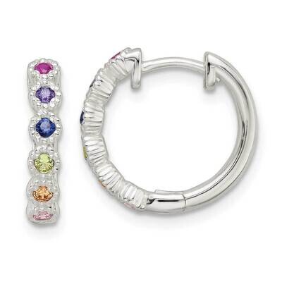 Multicolor CZ Diamond Hinged Hoop Earrings Sterling Silver Polished QE15769, MPN: QE15769, 19110178…
