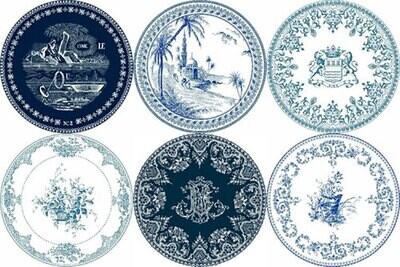 Gien Les Depareillees Blue Coasters Assorted 1849C6DB20, MPN: 1849C6DB20, 3660838011493