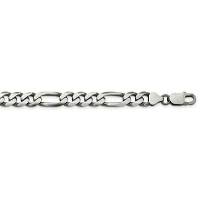 7.75mm Figaro Chain 22 Inch Sterling Silver Antiqued QFG220A-22, MPN: QFG220A-22,