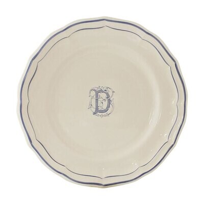 Gien Monogram Filet Bleu Dessert Plate Letter D 1710ADED22, MPN: 1710ADED22, 840769019499