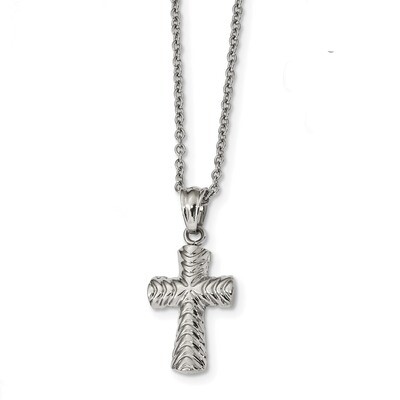 Textured 22 inch Cross Necklace Stainless Steel Polished SRN2446-22 by Chisel, MPN: SRN2446-22, 191…