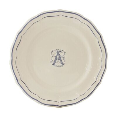 Gien Monogram Filet Bleu Dessert Plate Letter A 1710ADEA22, MPN: 1710ADEA22, 840769019468
