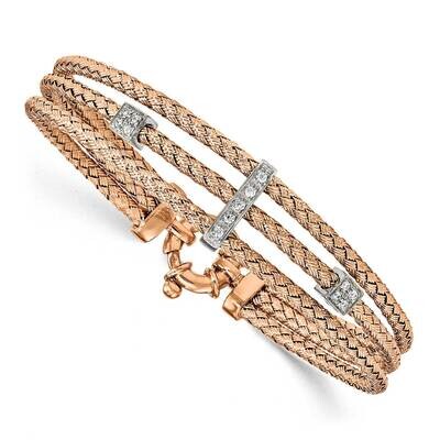 Rose Gold-Plated Cz Polished Woven Bracelet Sterling Silver QLF795-7, MPN: QLF795-7, 191101635946