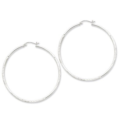 2mm Satin &amp; Diamond Cut Hoop Earrings Sterling Silver Rhodium-plated QE4424, MPN: QE4424, 883957930…