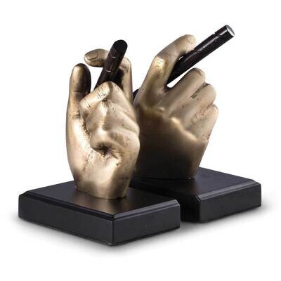 Antique Brass Cigar in Hand Bookends on Black Wood Base GM21521, MPN: GM21521, 797140459026