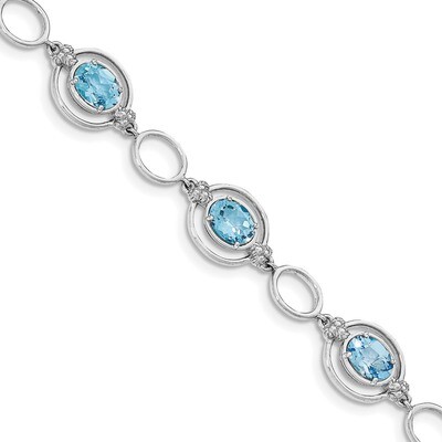 Light Swiss Blue Topaz Open Link Bracelet 7.5 Inch Sterling Silver Rhodium-plated QX949BT, MPN: QX9…
