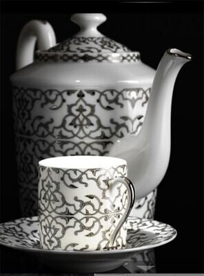 J. Seignolles Alhambra Platinum Demitasse Cup and Saucer JS17321, MPN: JS17321,