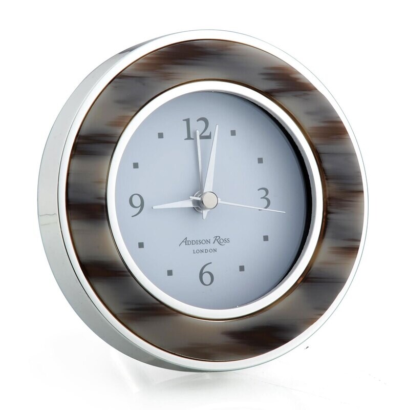 Addison Ross Grey Horn & Silver Alarm Clock 4 x 4 InchSilver-plated FR5602