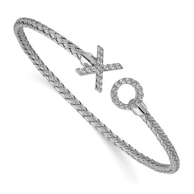 Leslie&#39;s CZ X O Woven Flexible Cuff Sterling Silver Rhodium-plated Polished HB-QLF1064, MPN: QLF106…