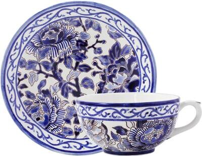 Gien Pivoines Bleues Single Set Breakfast Cup &amp; Saucer 1665PTDE26, MPN: 1665PTDE26, 840769076225