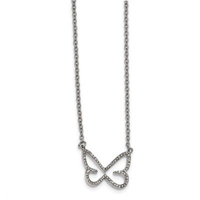 CZ Butterfly 2mm Necklace Stainless Steel Polished SRN2170-18 by Chisel, MPN: SRN2170-18, 191101647…
